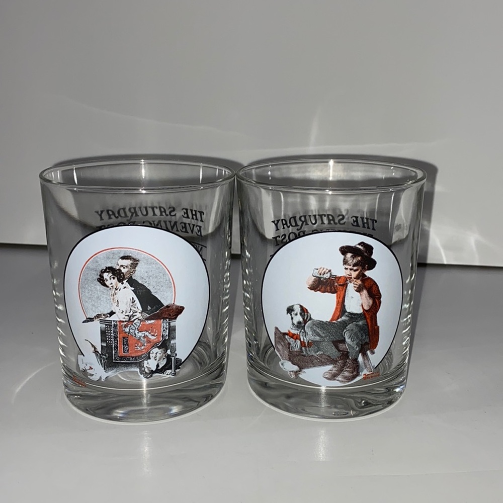 Set of 2 The Saturday Evening Norman Rockwell Post Highball Glasses. 1923&1921